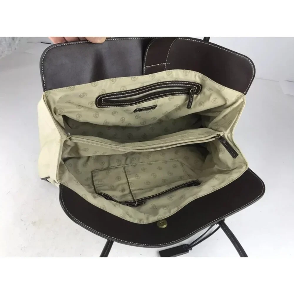 CHAPS Womens Beige‎ Brown Shoulder Strap Inner Pockets Magnetic Tote Bag